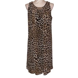 JBS Sleeveless Midi Dress Leopard Print Black Gold Tan NWOT in Size 8